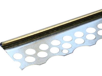 It is a galvanized drywall stop bead designed with the scalloped flange edge and small nose.