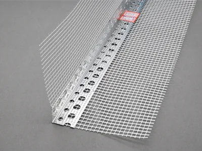 Corner bead with 5–10 cm fiberglass mesh available in white, blue, orange, yellow, and other colors.