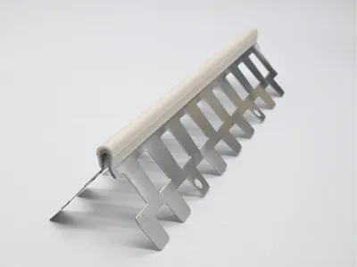 Corner bead with U-shaped plastic strip for anti-slip protection, impact resistance, and metal edge protection.