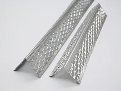An expanded angle bead with raised expanded metal wings attached with the extra strip and a round nose.