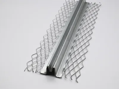 Galvanized steel corner bead with a central groove rib for positioning, shaping, rust resistance, and durability.