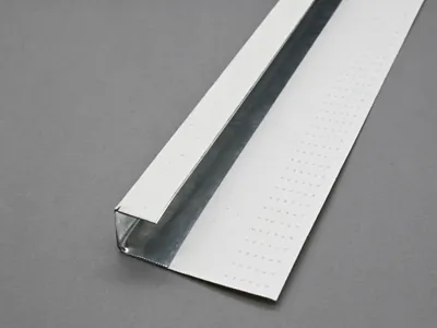 Paper-faced metal angle bead with rigid steel support and joint paper surface for deformation resistance and better adhesion to putty or plaster.