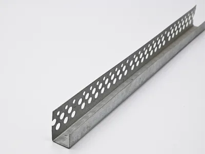Perforated edge corner bead with lightweight and high-strength design for suspended ceilings and partition wall applications.