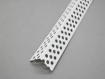 One PVC angle bead with 90 degree angle and two different width wings that both of them have many round holes.