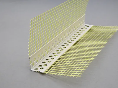 The yellow color PVC angle beads with fiberglass mesh displayed to us.
