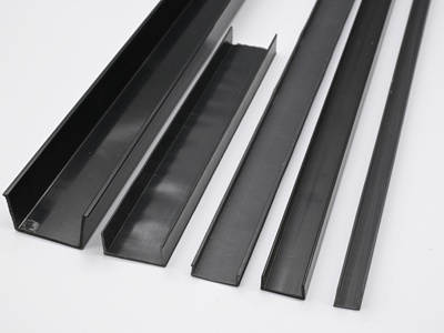 Black U-shaped divider strip for exterior wall edge trim