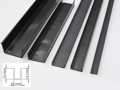 Black U-shaped divider strip for exterior wall edge trim